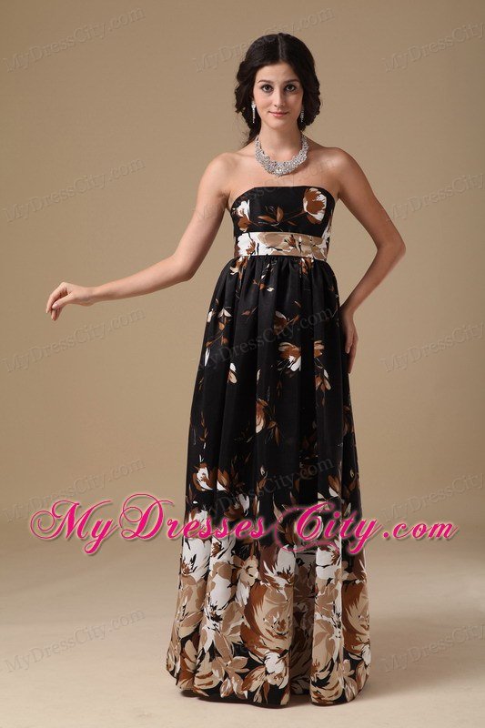 Multi-color Empire Strapless Floor-length Printing Maternity Dress