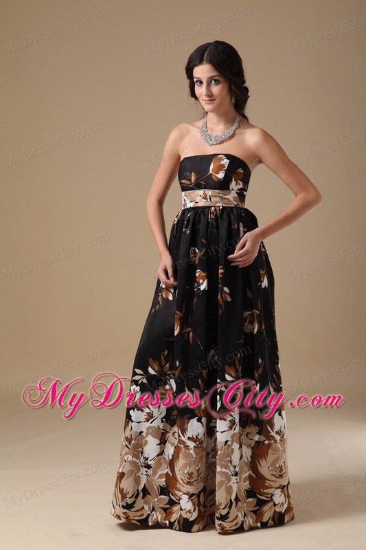 Multi-color Empire Strapless Floor-length Printing Maternity Dress