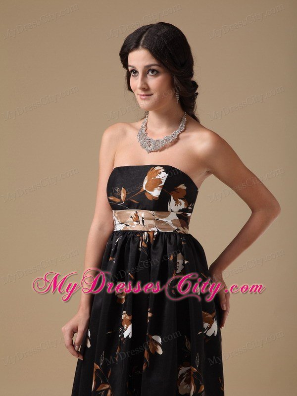 Multi-color Empire Strapless Floor-length Printing Maternity Dress