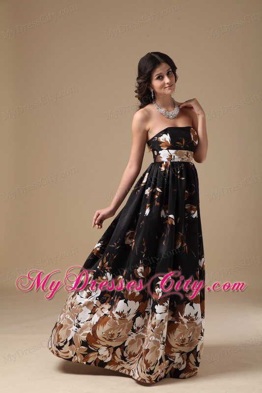 Multi-color Empire Strapless Floor-length Printing Maternity Dress