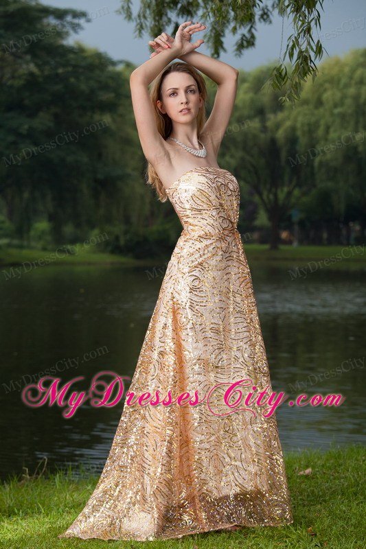 Gold Empire Strapless Floor-length Maxi Dress with Bright Sequins