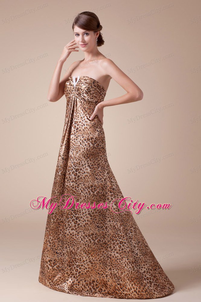 2013 Stylish Strapless Empire Beading Leopard Maxi Celebrity Dress