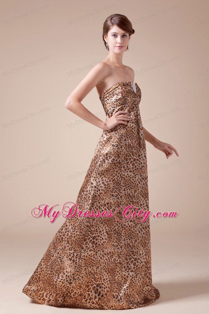 2013 Stylish Strapless Empire Beading Leopard Maxi Celebrity Dress