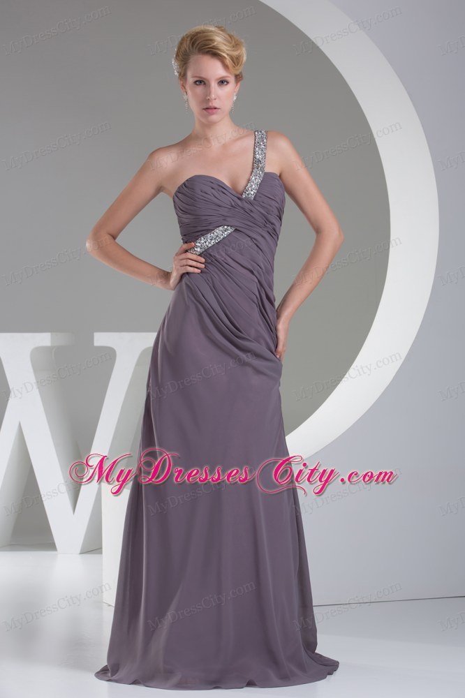 High End Single Beaded Strap Long Gray Prom Dress Evening Maxi Dress