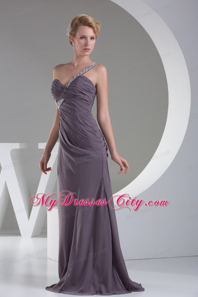 High End Single Beaded Strap Long Gray Prom Dress Evening Maxi Dress