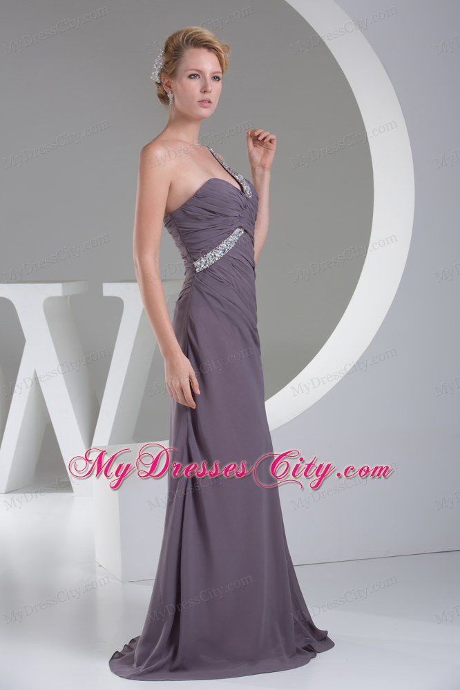 High End Single Beaded Strap Long Gray Prom Dress Evening Maxi Dress