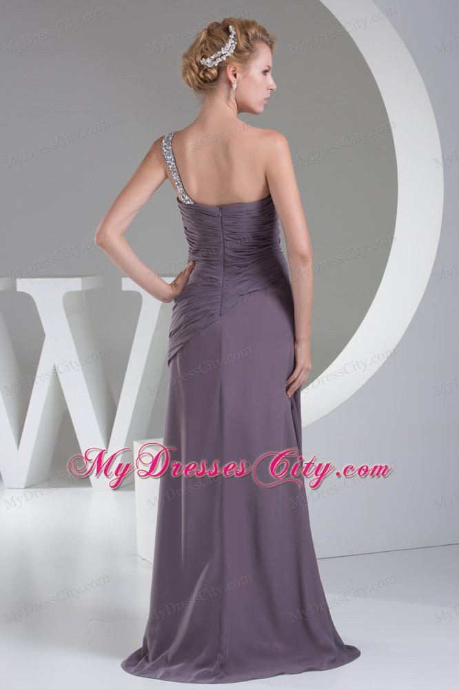 High End Single Beaded Strap Long Gray Prom Dress Evening Maxi Dress