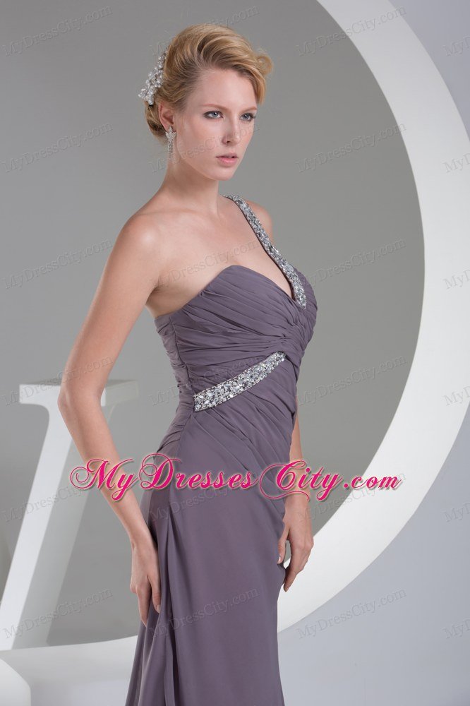 High End Single Beaded Strap Long Gray Prom Dress Evening Maxi Dress