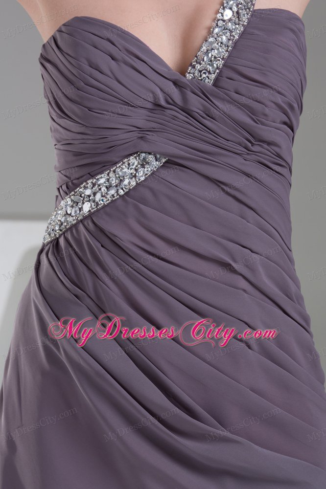 High End Single Beaded Strap Long Gray Prom Dress Evening Maxi Dress