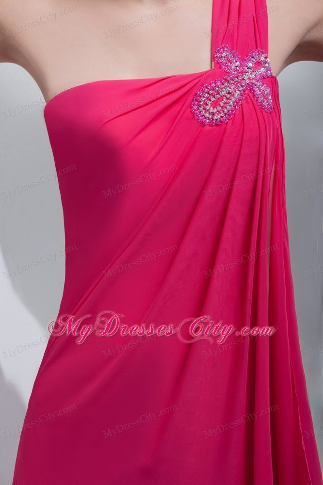 Coral Red One Shoulder Floor-length Beaded Maxi Celebrity Dress