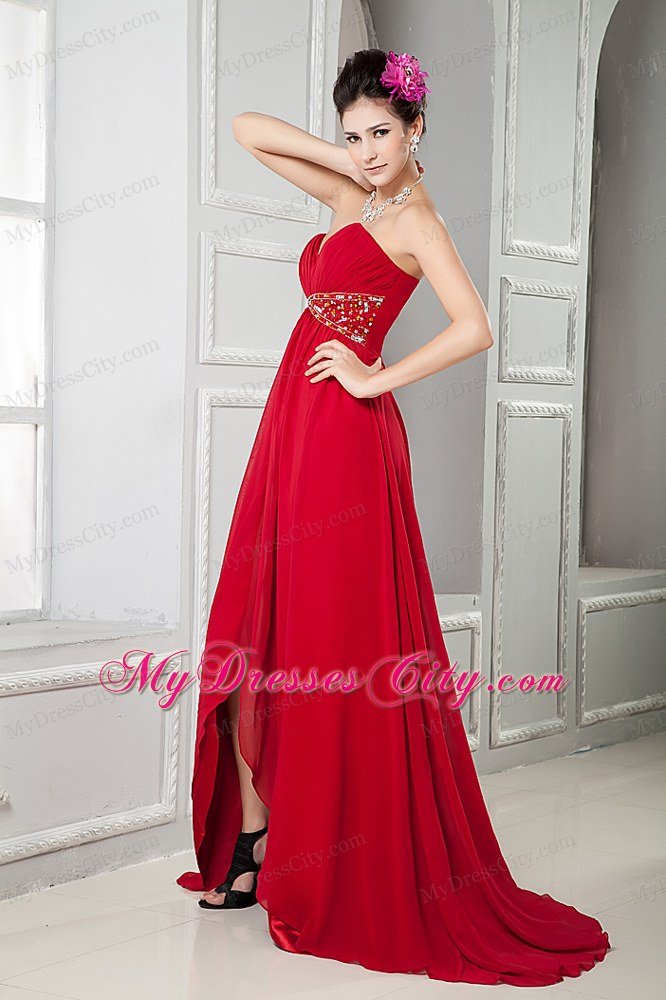 Red Empire Chiffon Beading Brush Train Sweetheart Maternity Dress