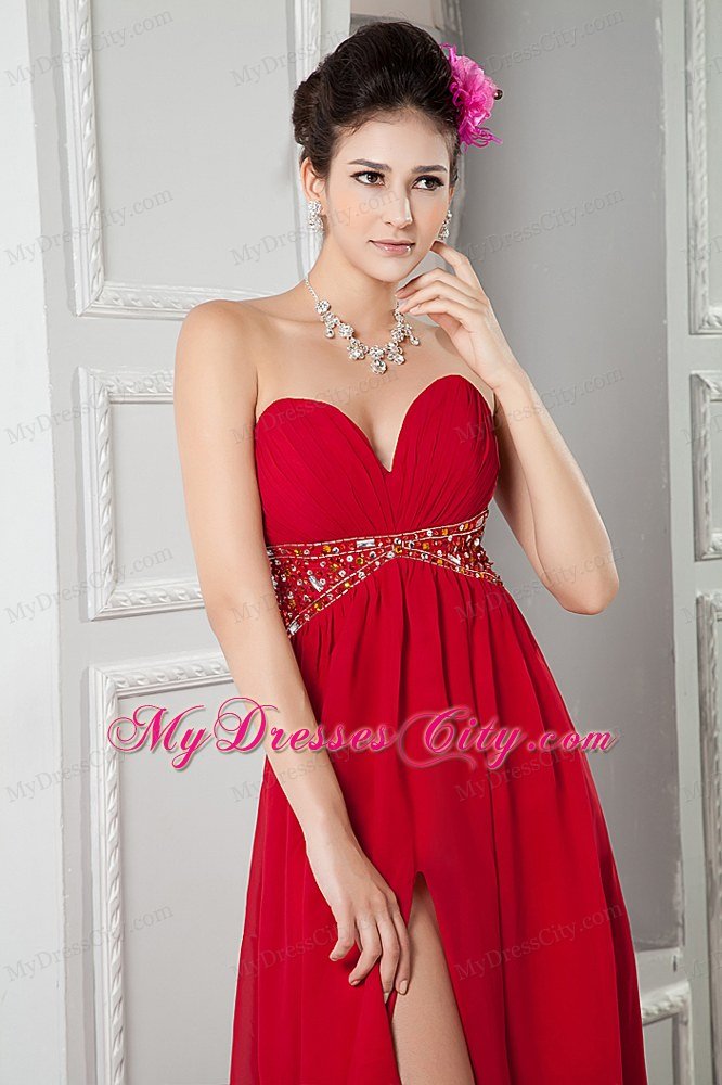 Red Empire Chiffon Beading Brush Train Sweetheart Maternity Dress