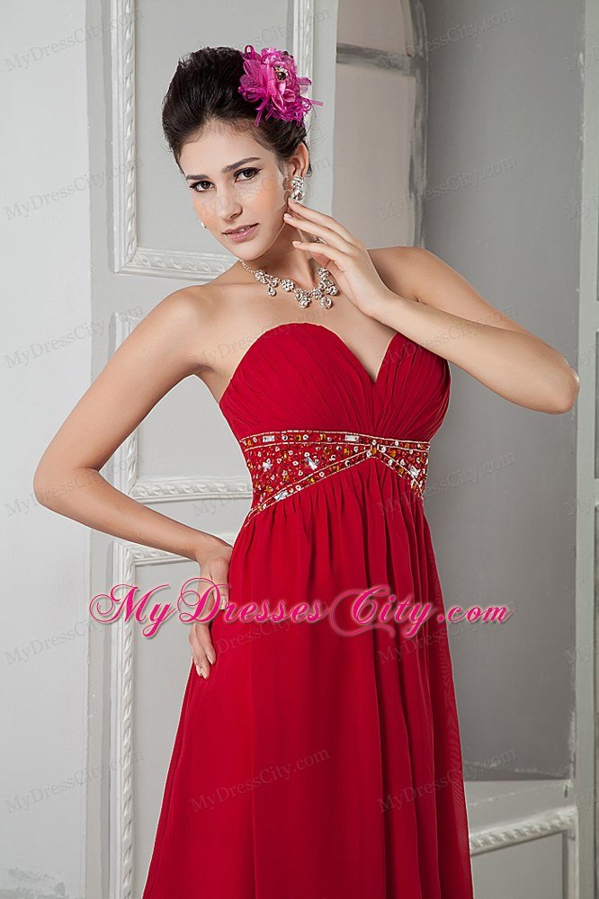 Red Empire Chiffon Beading Brush Train Sweetheart Maternity Dress