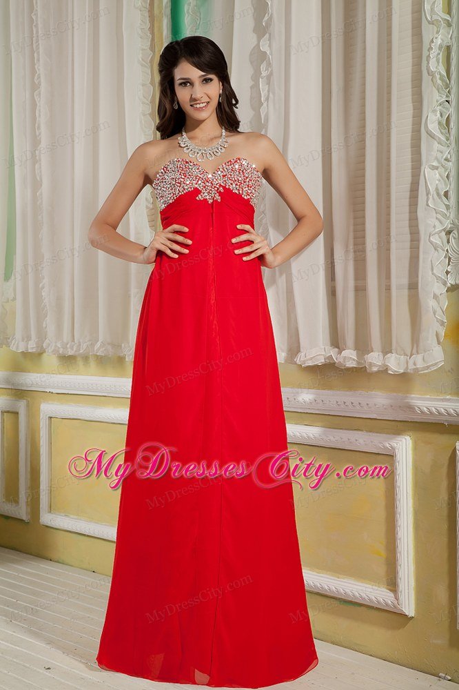 Luxurious Red Empire Sweetheart Chiffon Beaded Bust Maxi Dress