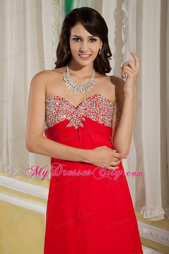 Luxurious Red Empire Sweetheart Chiffon Beaded Bust Maxi Dress