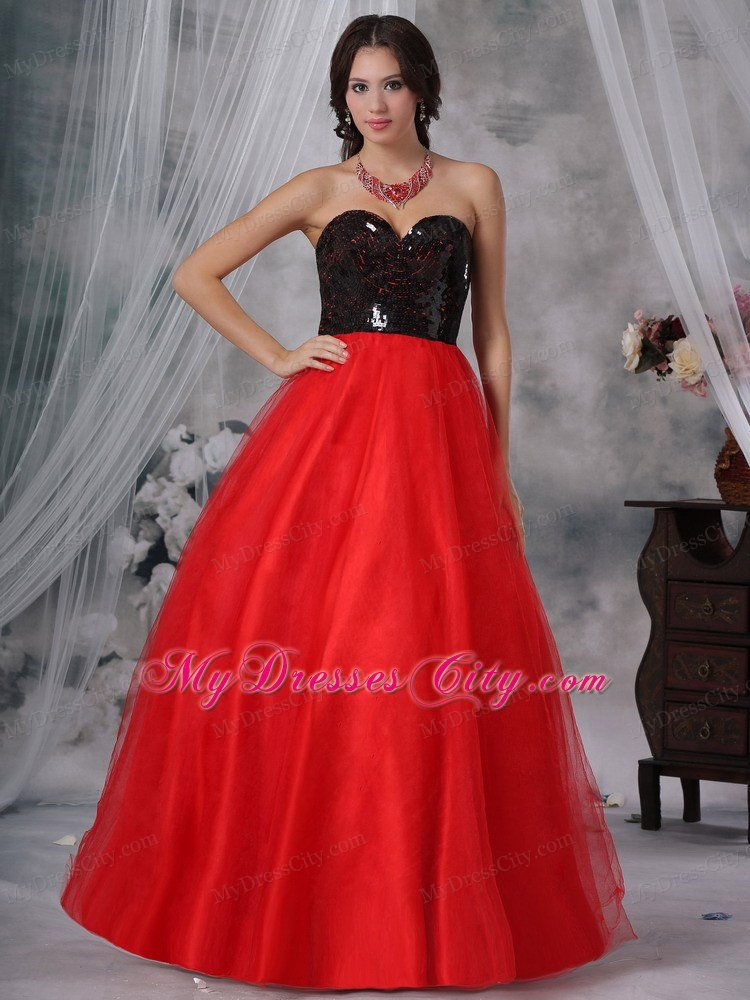 Sweetheart Princess Sequins Red and Black 2013 Prom Dresses