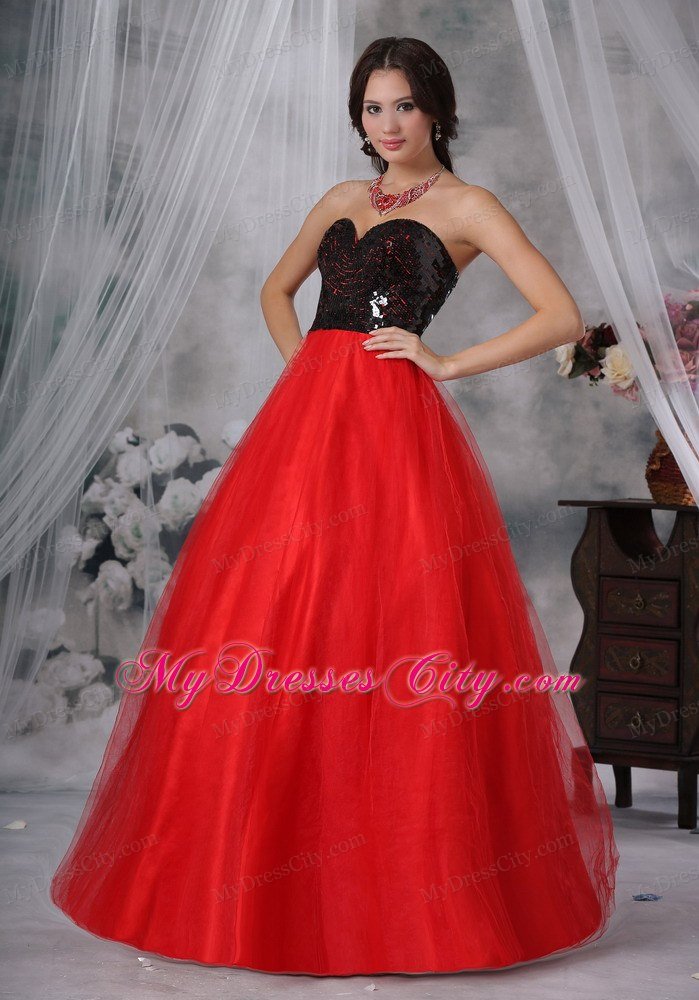 Sweetheart Princess Sequins Red and Black 2013 Prom Dresses