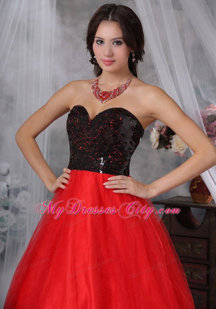 Sweetheart Princess Sequins Red and Black 2013 Prom Dresses