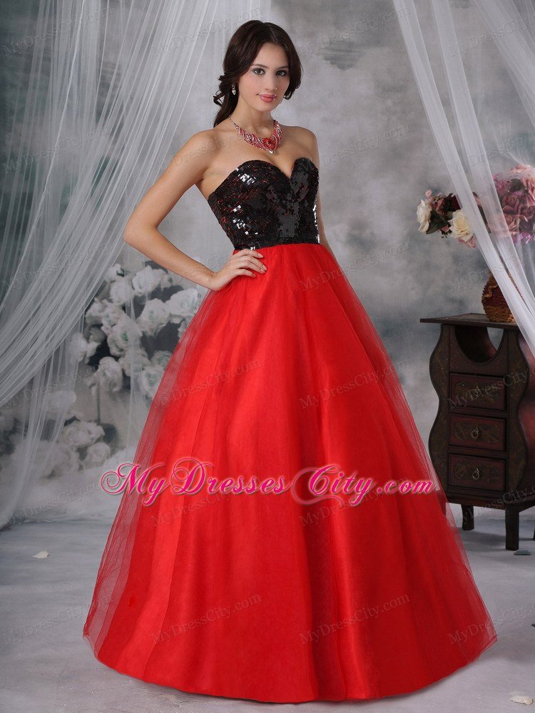 Sweetheart Princess Sequins Red and Black 2013 Prom Dresses