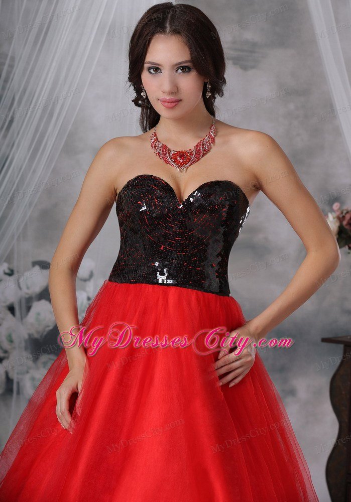 Sweetheart Princess Sequins Red and Black 2013 Prom Dresses