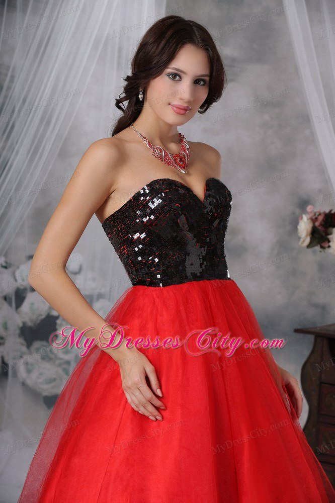 Sweetheart Princess Sequins Red and Black 2013 Prom Dresses