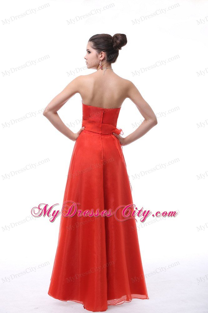 A-line Red Embroidery Organza Prom Dress with Cool Neckline