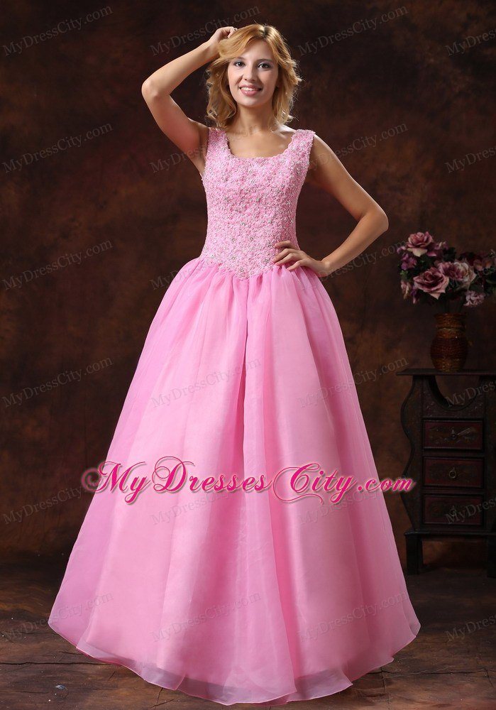 Rose Pink Appliques Scoop Neck Princess 2013 Prom Dress