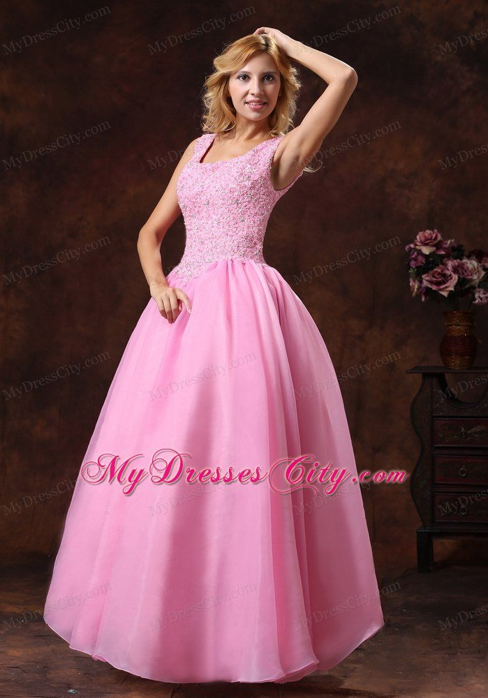 Rose Pink Appliques Scoop Neck Princess 2013 Prom Dress