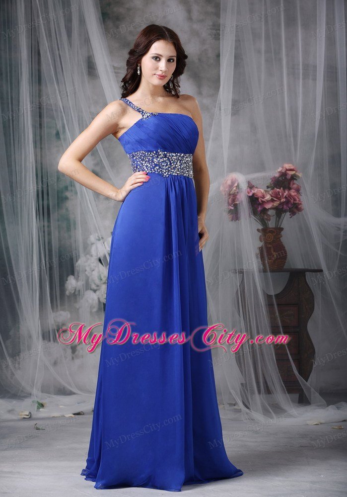 Royal Blue Empire Floor-length Beaded Chiffon Prom Dress