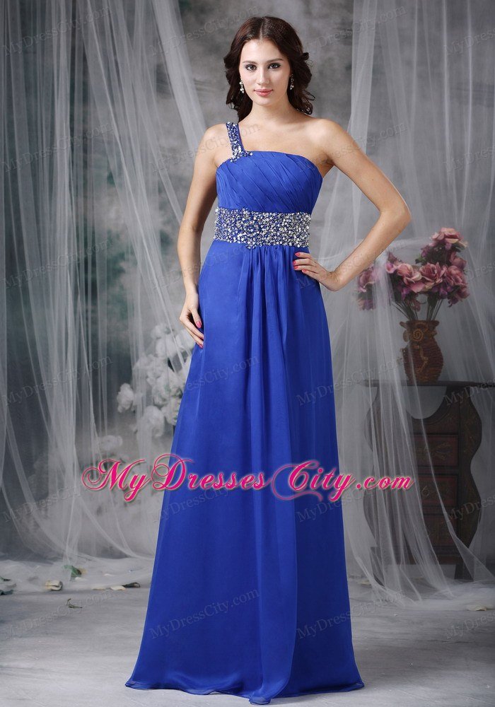 Royal Blue Empire Floor-length Beaded Chiffon Prom Dress