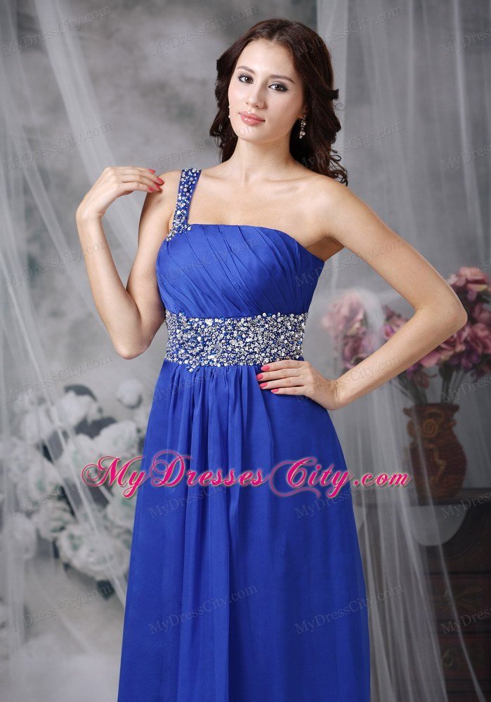 Royal Blue Empire Floor-length Beaded Chiffon Prom Dress