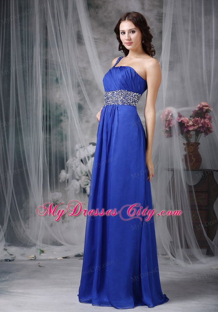 Royal Blue Empire Floor-length Beaded Chiffon Prom Dress