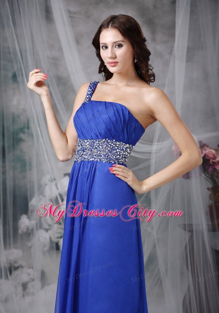 Royal Blue Empire Floor-length Beaded Chiffon Prom Dress