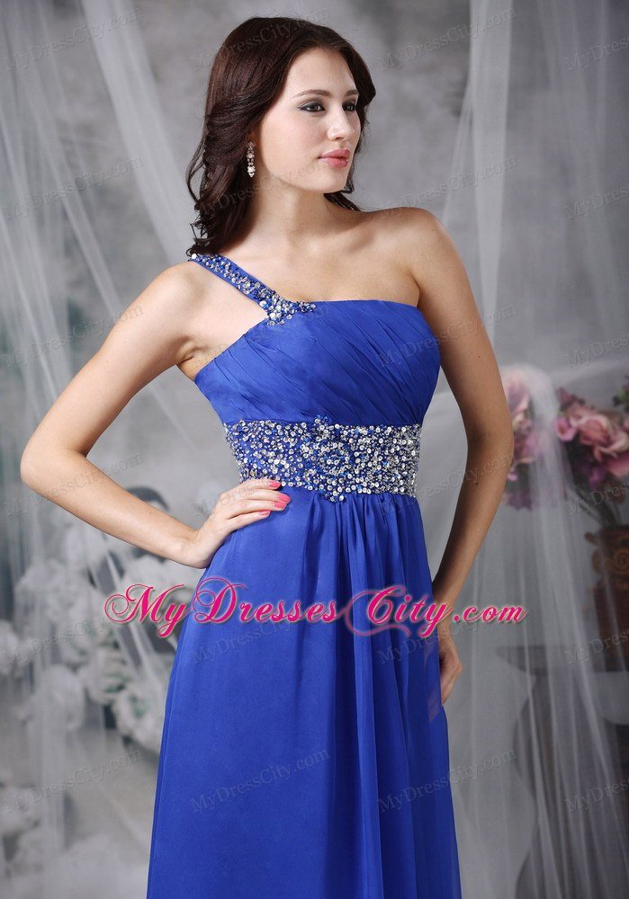 Royal Blue Empire Floor-length Beaded Chiffon Prom Dress