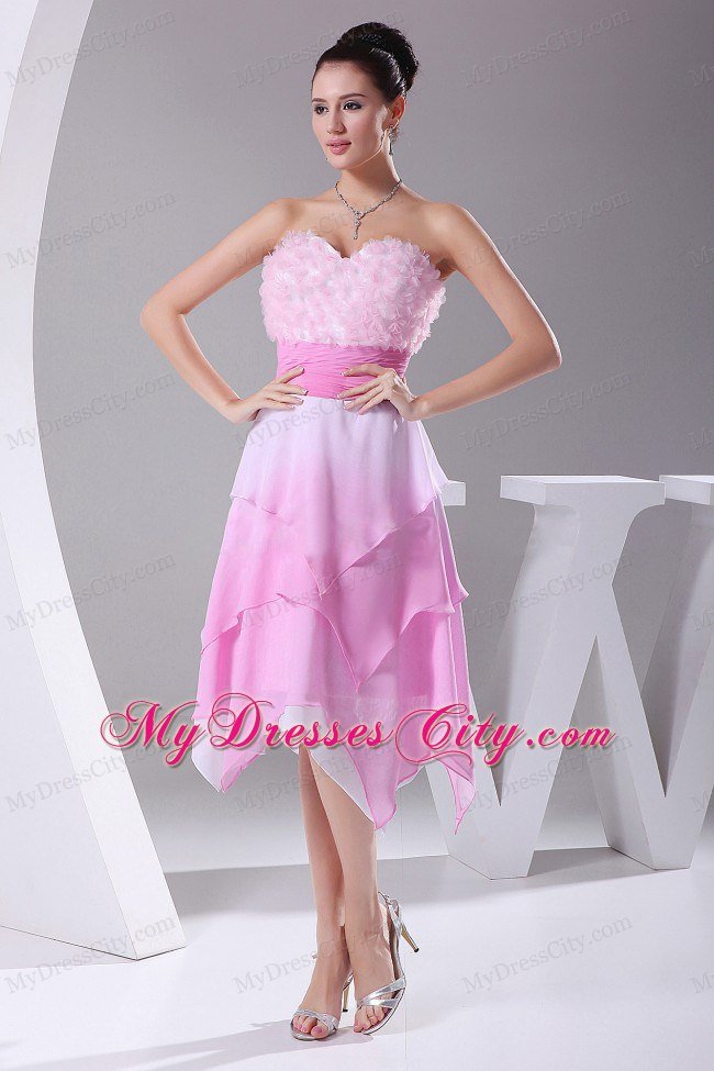 Hand Made Flowers Ombre Fabric Asymmetrical Dress for Prom