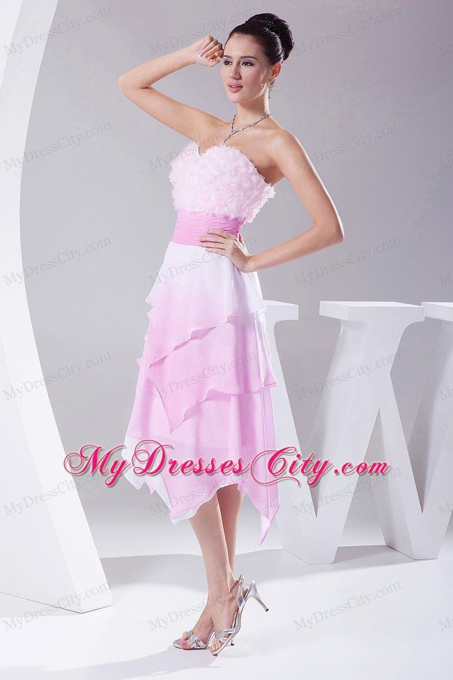 Hand Made Flowers Ombre Fabric Asymmetrical Dress for Prom