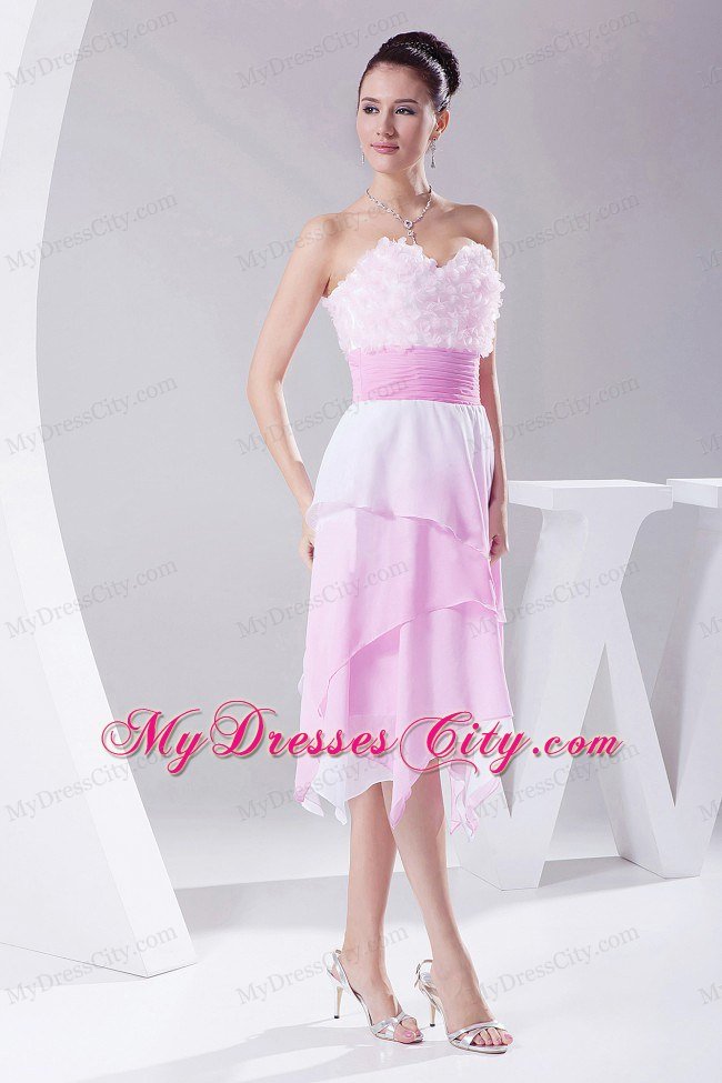 Hand Made Flowers Ombre Fabric Asymmetrical Dress for Prom