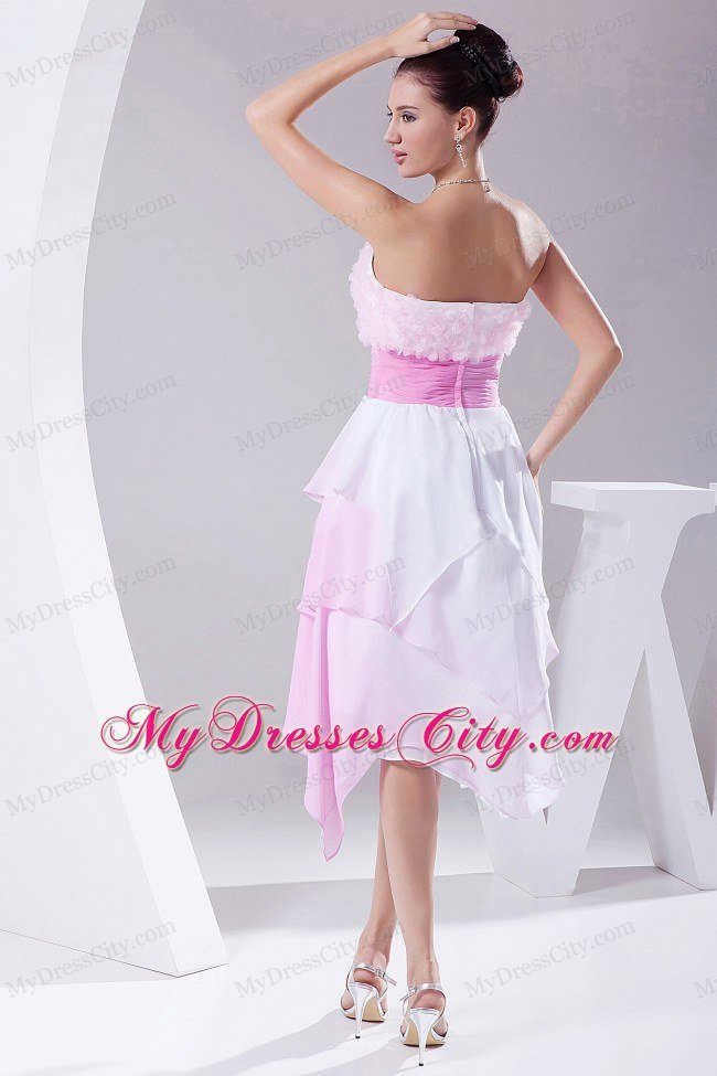 Hand Made Flowers Ombre Fabric Asymmetrical Dress for Prom