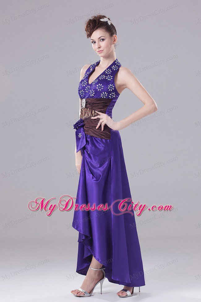 Exquisite Halter High-low Purple Prom Dress With Beading