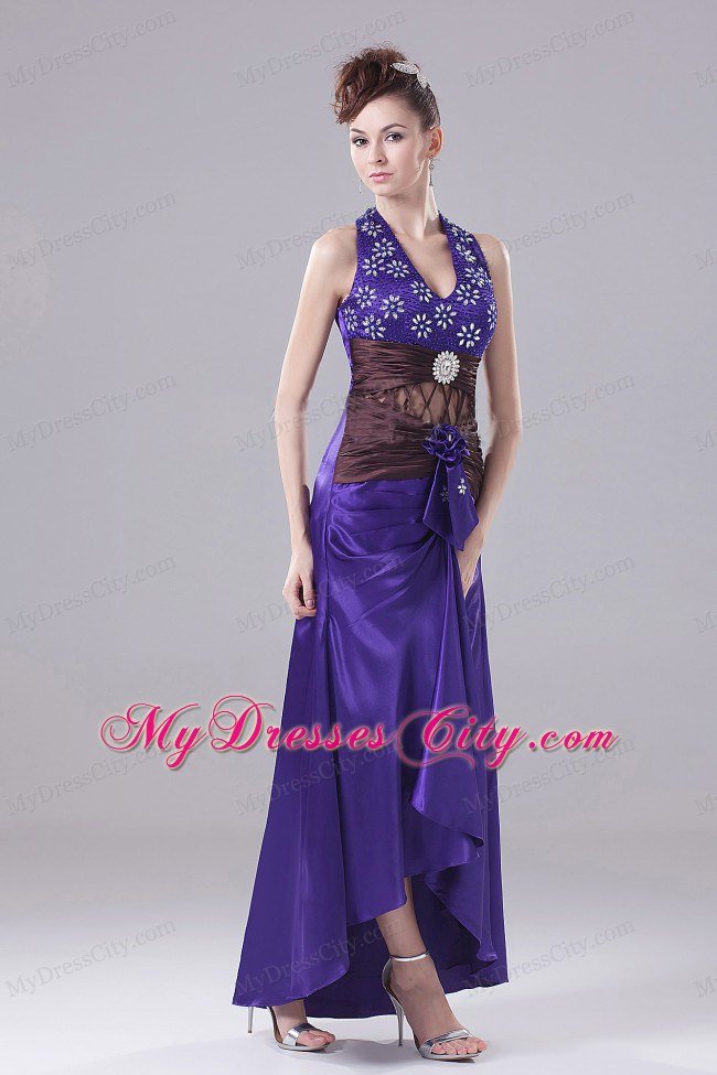 Exquisite Halter High-low Purple Prom Dress With Beading