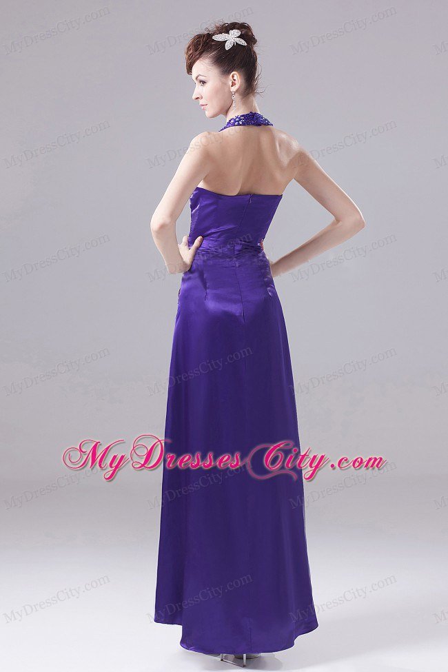 Exquisite Halter High-low Purple Prom Dress With Beading