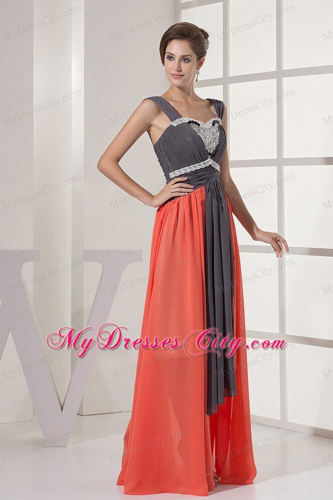 Lovely Colorful High-low Straps Ruched and Beaded Prom Dress