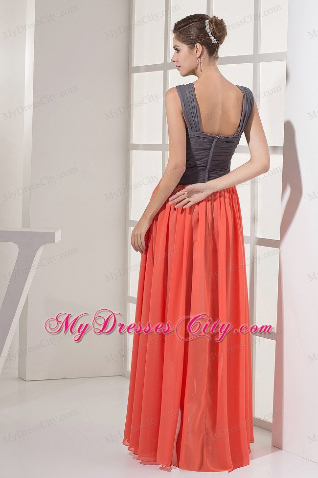 Lovely Colorful High-low Straps Ruched and Beaded Prom Dress