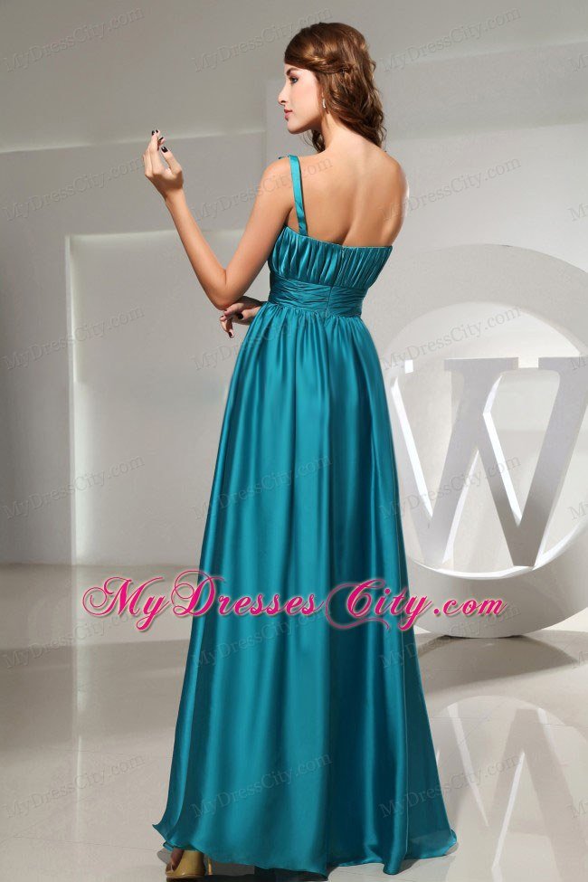 Hand Made Flowers One Shoulder Teal Formal Prom Dress Ruched