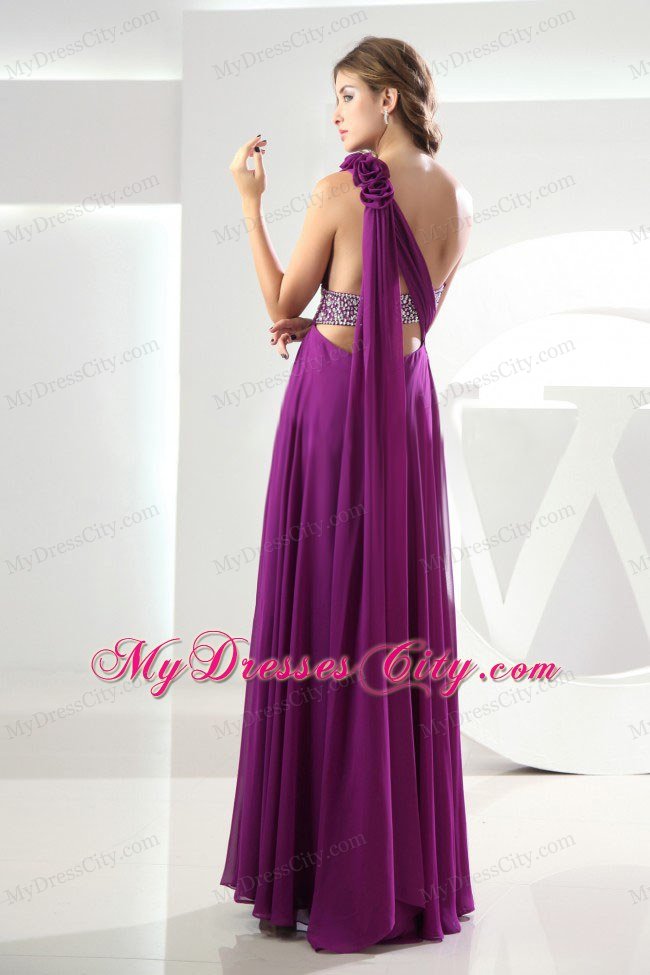 High Slit Fuchsia Watteau Prom Dresses Chiffon One Shoulder