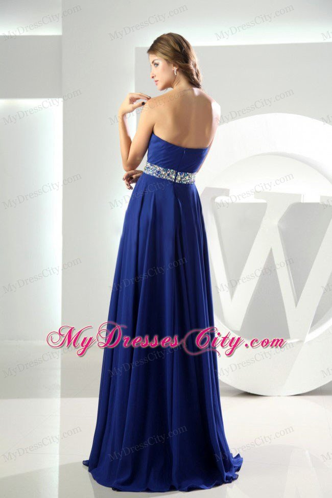 Beaded Pleating Sweetheart Chiffon Royal Blue Prom Dresses