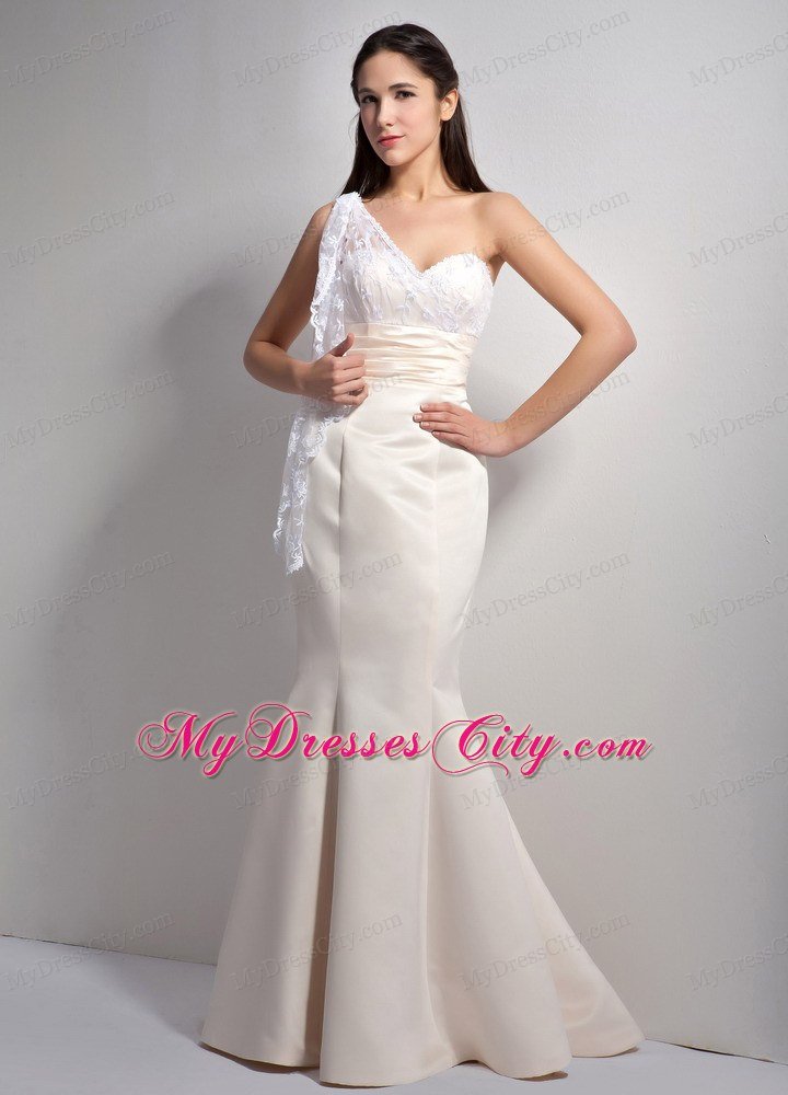 Lace One Shoulder Mermaid Celebrity Prom Dress Ruching White