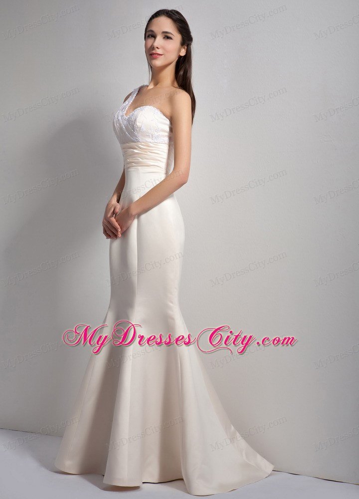 Lace One Shoulder Mermaid Celebrity Prom Dress Ruching White