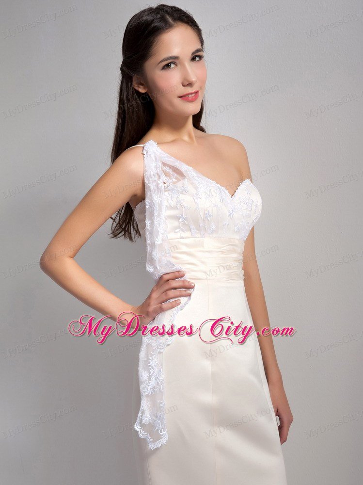 Lace One Shoulder Mermaid Celebrity Prom Dress Ruching White