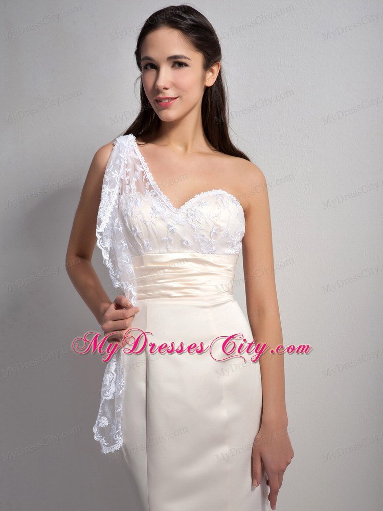 Lace One Shoulder Mermaid Celebrity Prom Dress Ruching White